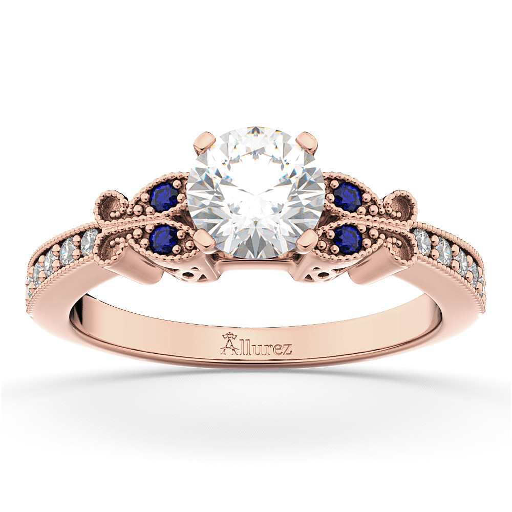 Butterfly Diamond & Sapphire Engagement Ring 14k Rose Gold (0.20ct)