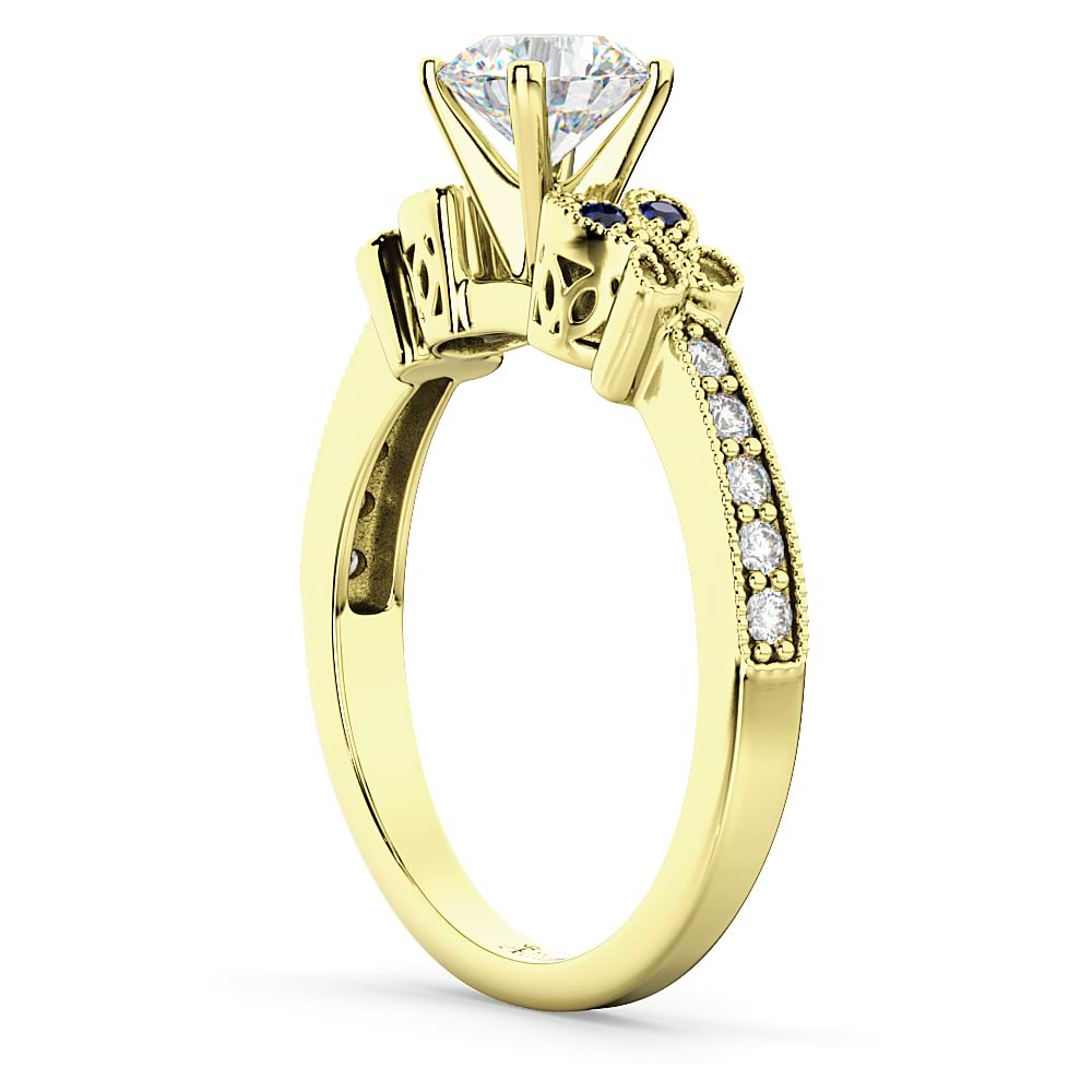 Butterfly Diamond & Sapphire Engagement Ring 14k Yellow Gold (0.20ct)