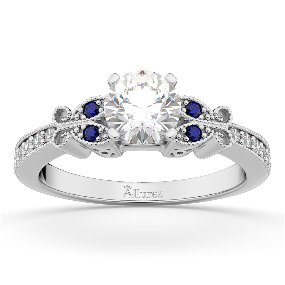 Butterfly Diamond & Sapphire Engagement Ring 18k White Gold (0.20ct)