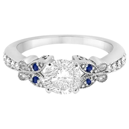 Butterfly Diamond & Sapphire Engagement Ring Palladium (0.20ct)