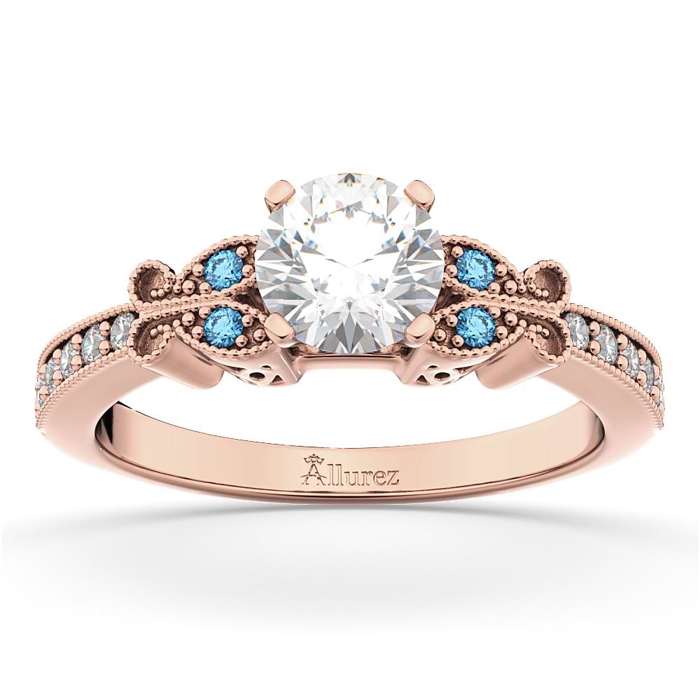Butterfly Diamond &  Blue Topaz Engagement Ring 14k Rose Gold (0.20ct)
