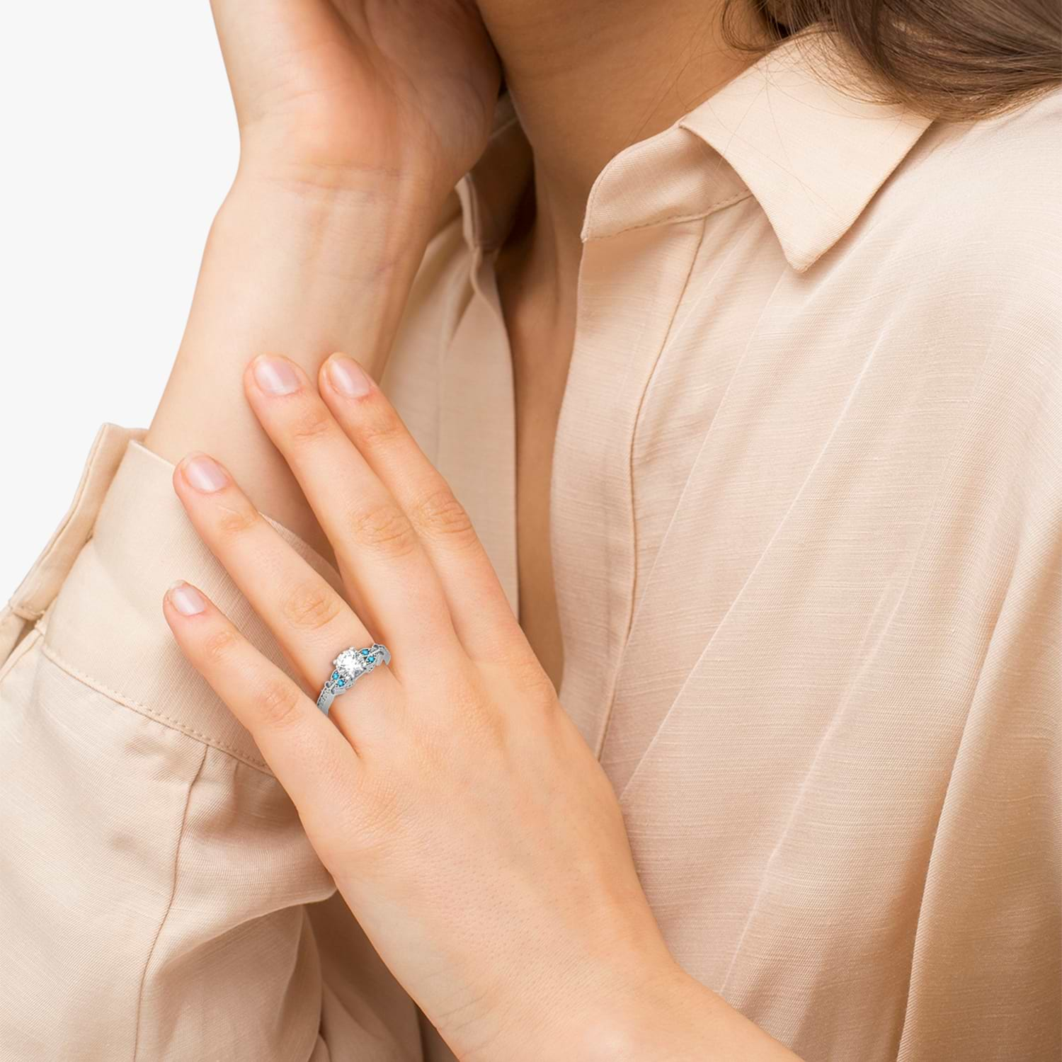 14K White Gold Blue Topaz Butterfly Ring