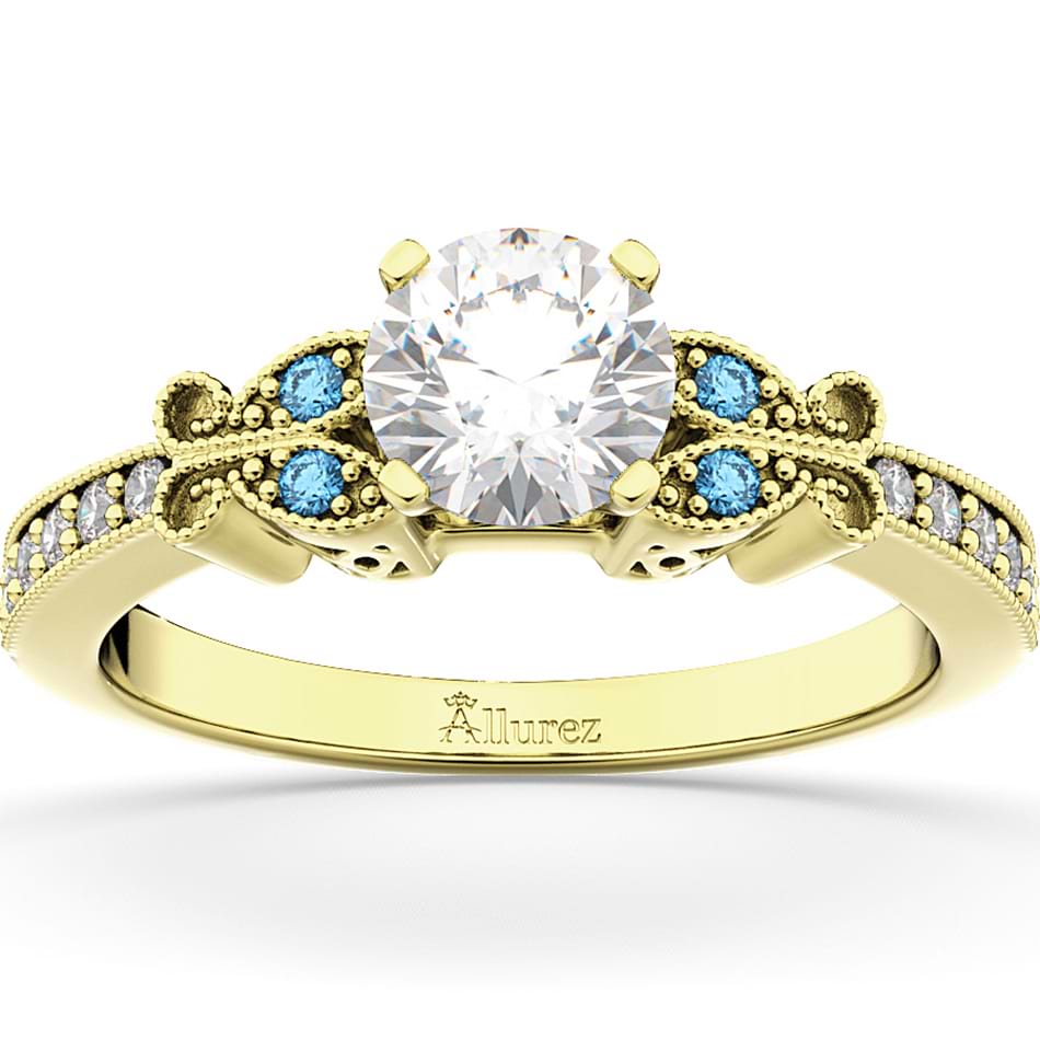 Butterfly Diamond & Blue Topaz Engagement Ring 18k Yellow Gold (0.20ct)