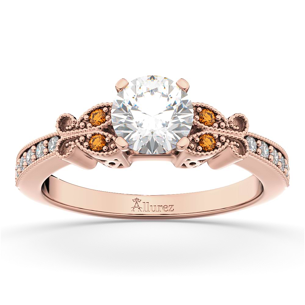 Butterfly Diamond & Citrine Engagement Ring 18k Rose Gold (0.20ct)