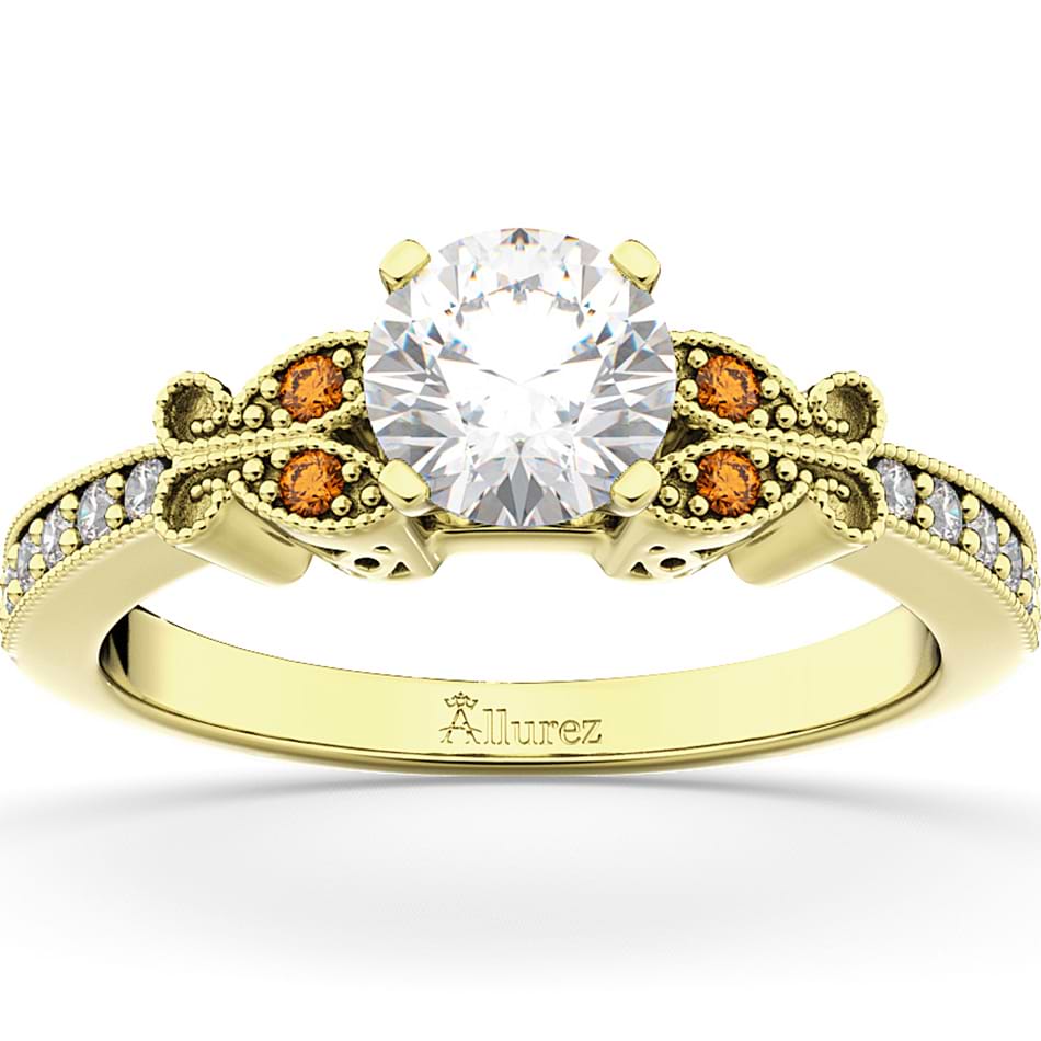 Butterfly Diamond & Citrine Engagement Ring 18k Yellow Gold (0.20ct)