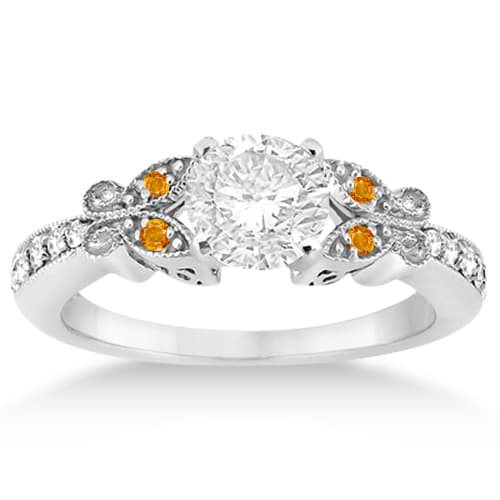 Butterfly Diamond & Citrine Engagement Ring Platinum (0.20ct)