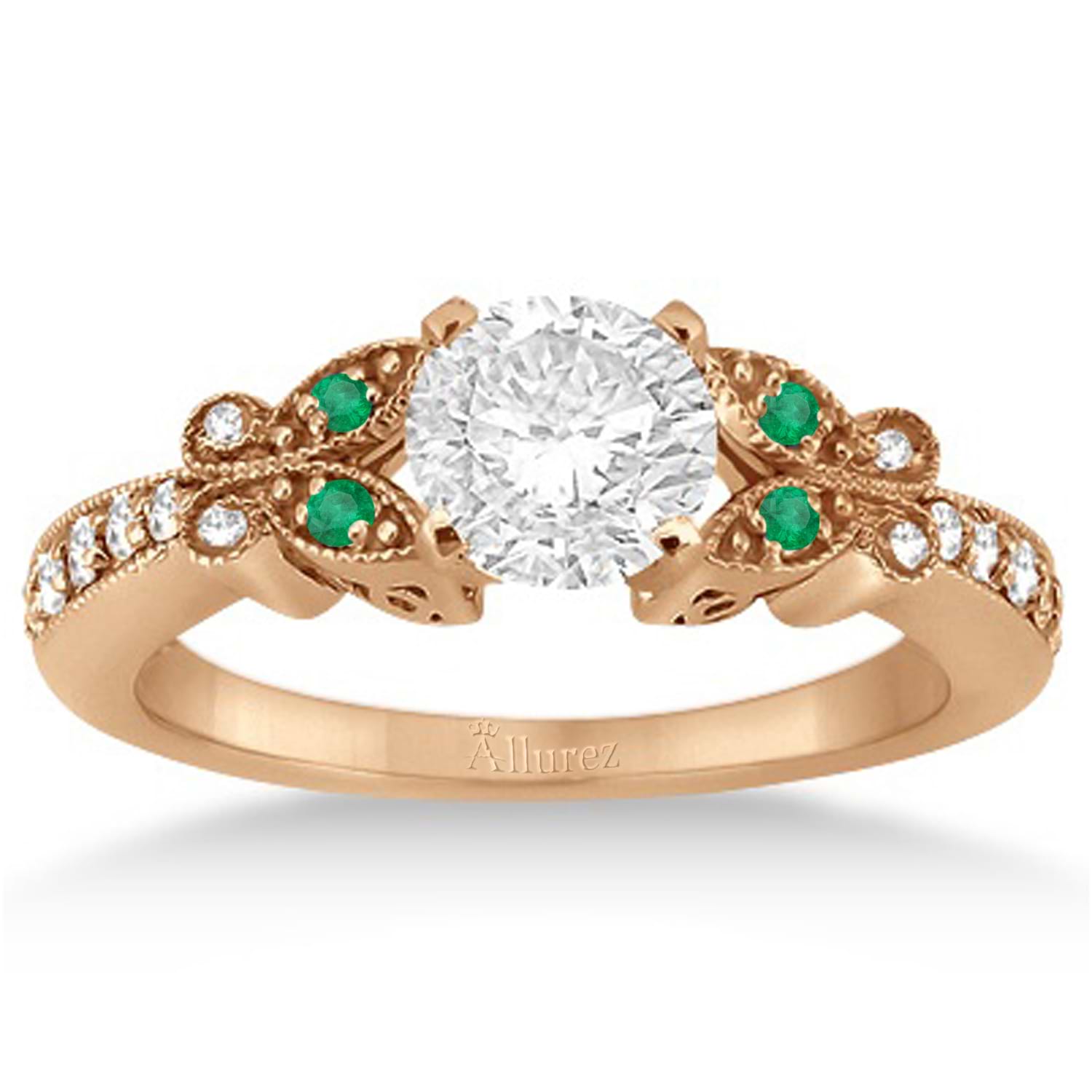 Butterfly Diamond & Emerald Engagement Ring 18k Rose Gold (0.20ct)