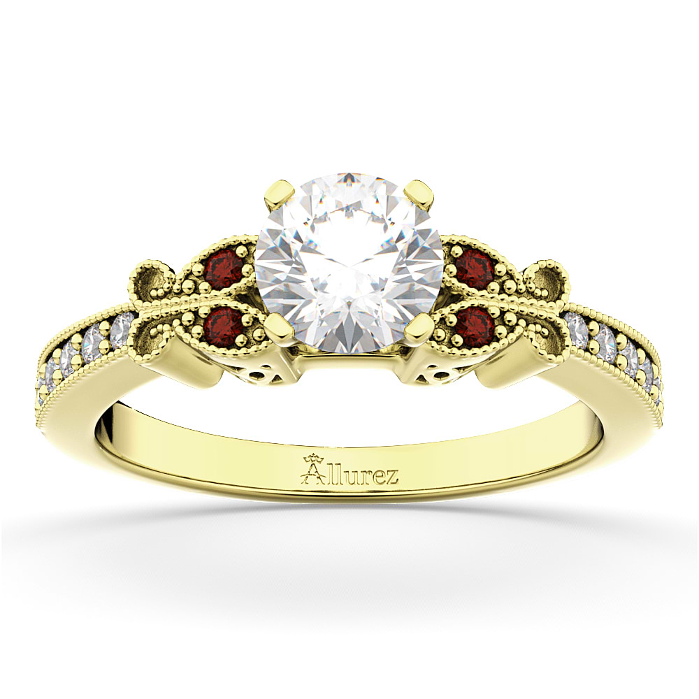Butterfly Diamond & Garnet Engagement Ring 18k Yellow Gold (0.20ct)