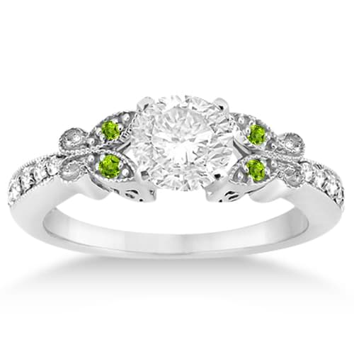 Butterfly Diamond & Peridot Engagement Ring Palladium (0.20ct)