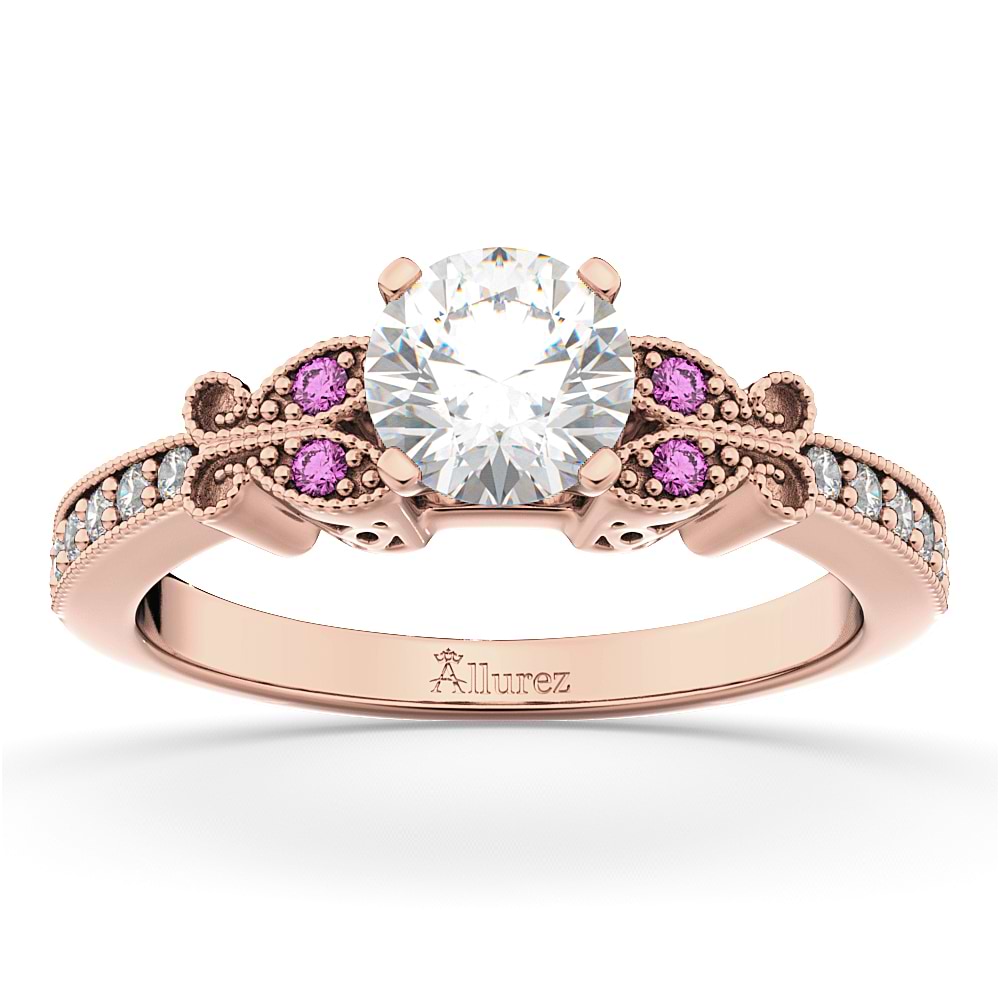 Butterfly Diamond & Pink Sapphire Engagement Ring 18k Rose Gold (0.20ct)