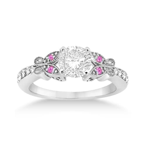 Butterfly Diamond & Pink Sapphire Engagement Ring Palladium (0.20ct)