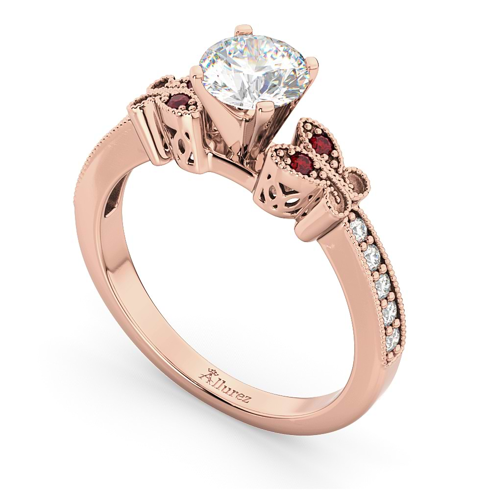 Butterfly Diamond & Ruby Engagement Ring 18k Rose Gold (0.20ct)