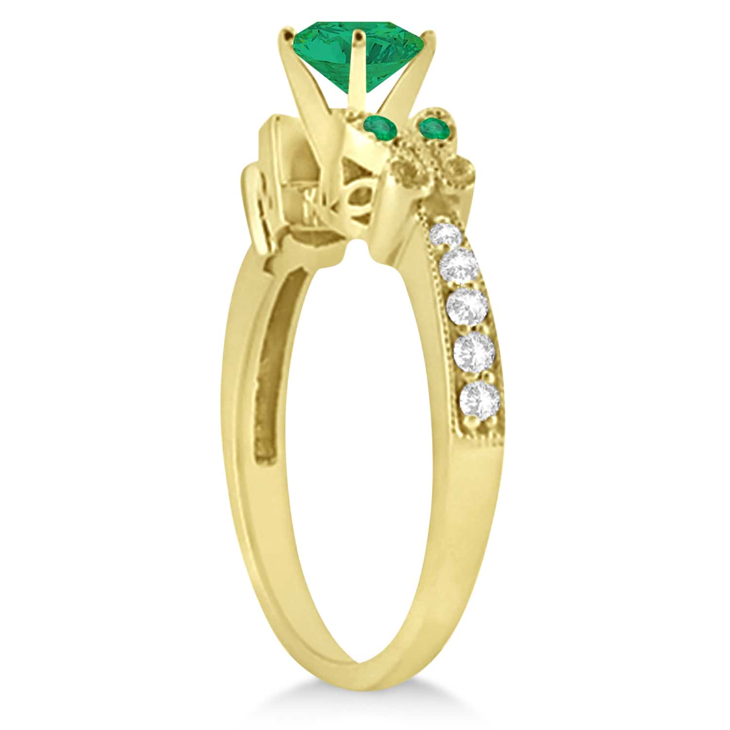 Butterfly Genuine Emerald & Diamond Engagement Ring 14K Yellow Gold 0.71ct
