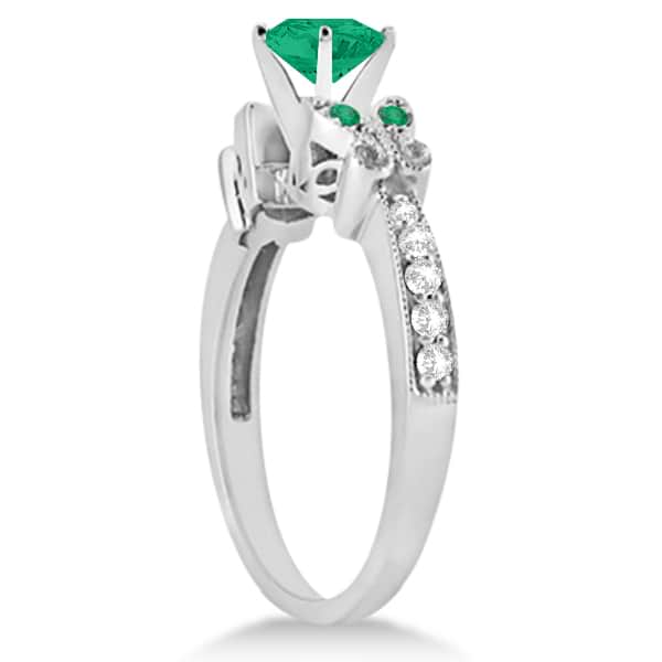 Butterfly Genuine Emerald & Diamond Engagement Ring Palladium (1.11ct)