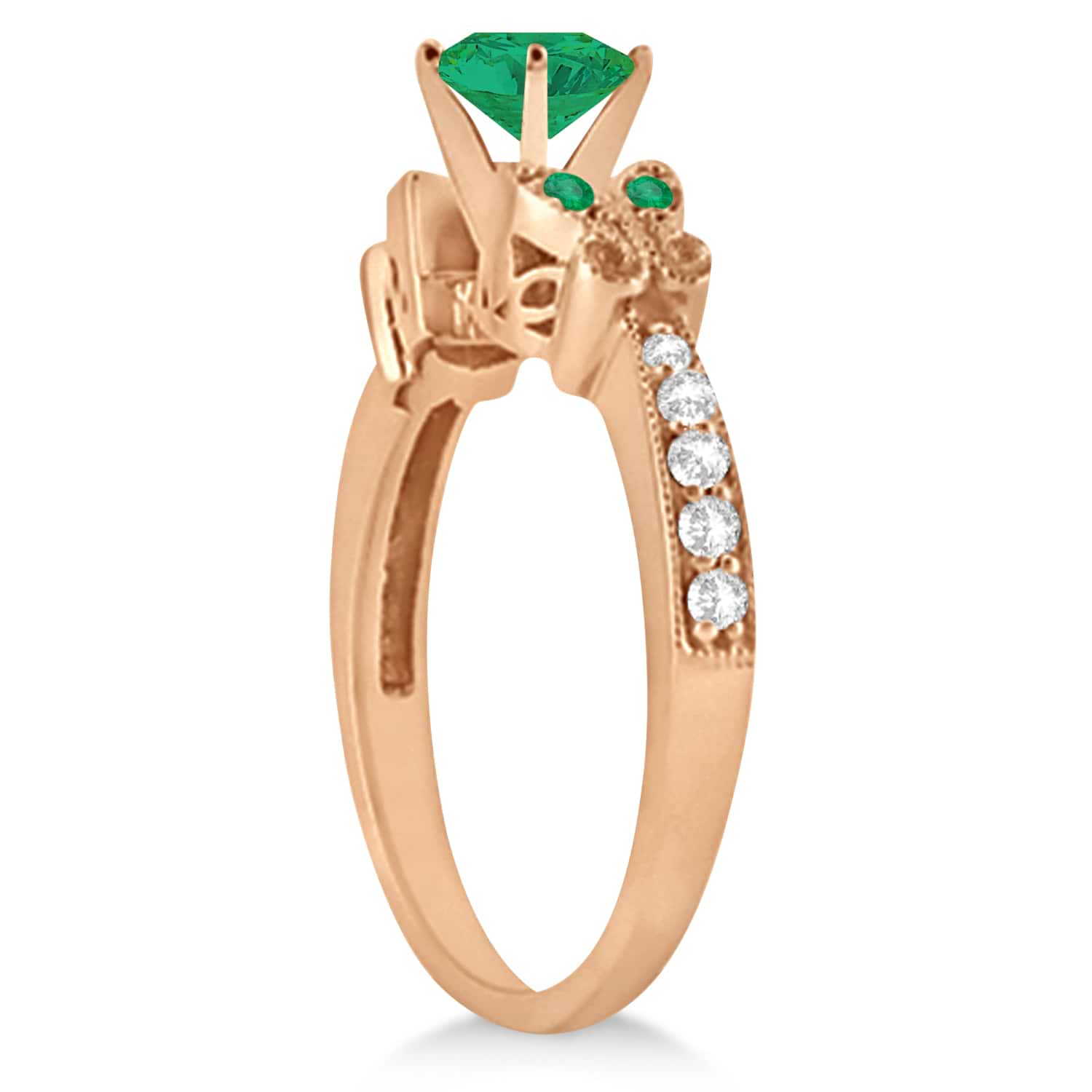 Butterfly Genuine Emerald & Diamond Bridal Set 14k Rose Gold 1.33ct