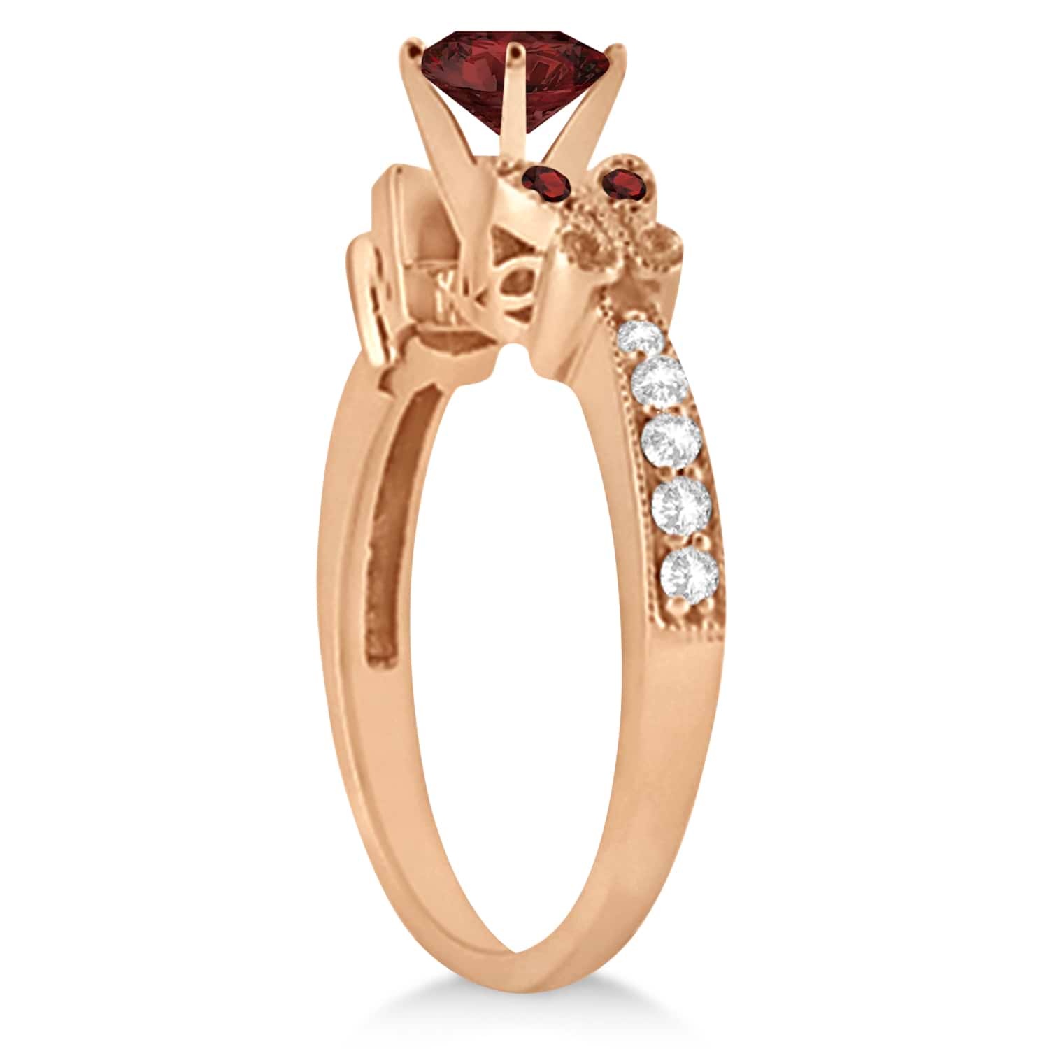 Butterfly Genuine Garnet & Diamond Engagement Ring 14K Rose Gold 0.88ct