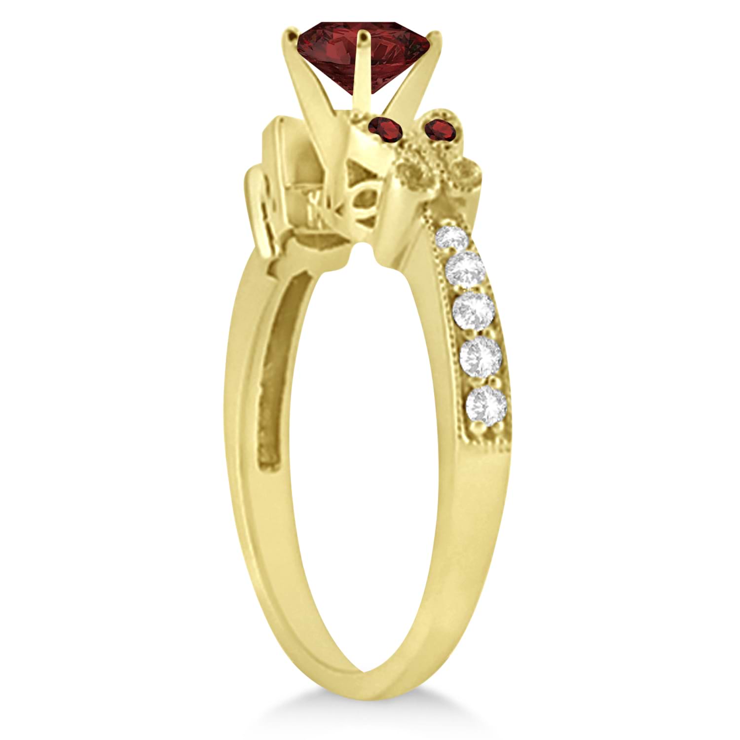 Butterfly Genuine Garnet & Diamond Engagement Ring 14k Yellow Gold (1.83ct)