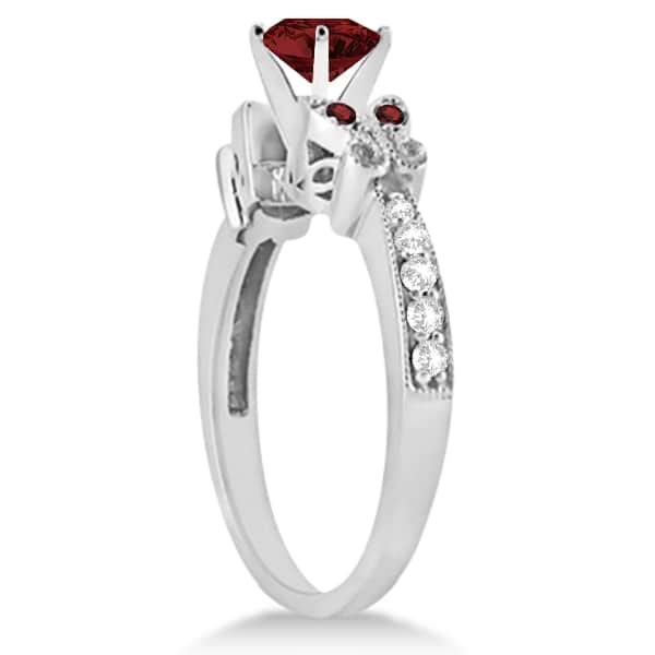 Butterfly Genuine Garnet & Diamond Engagement Ring Palladium (1.28ct)