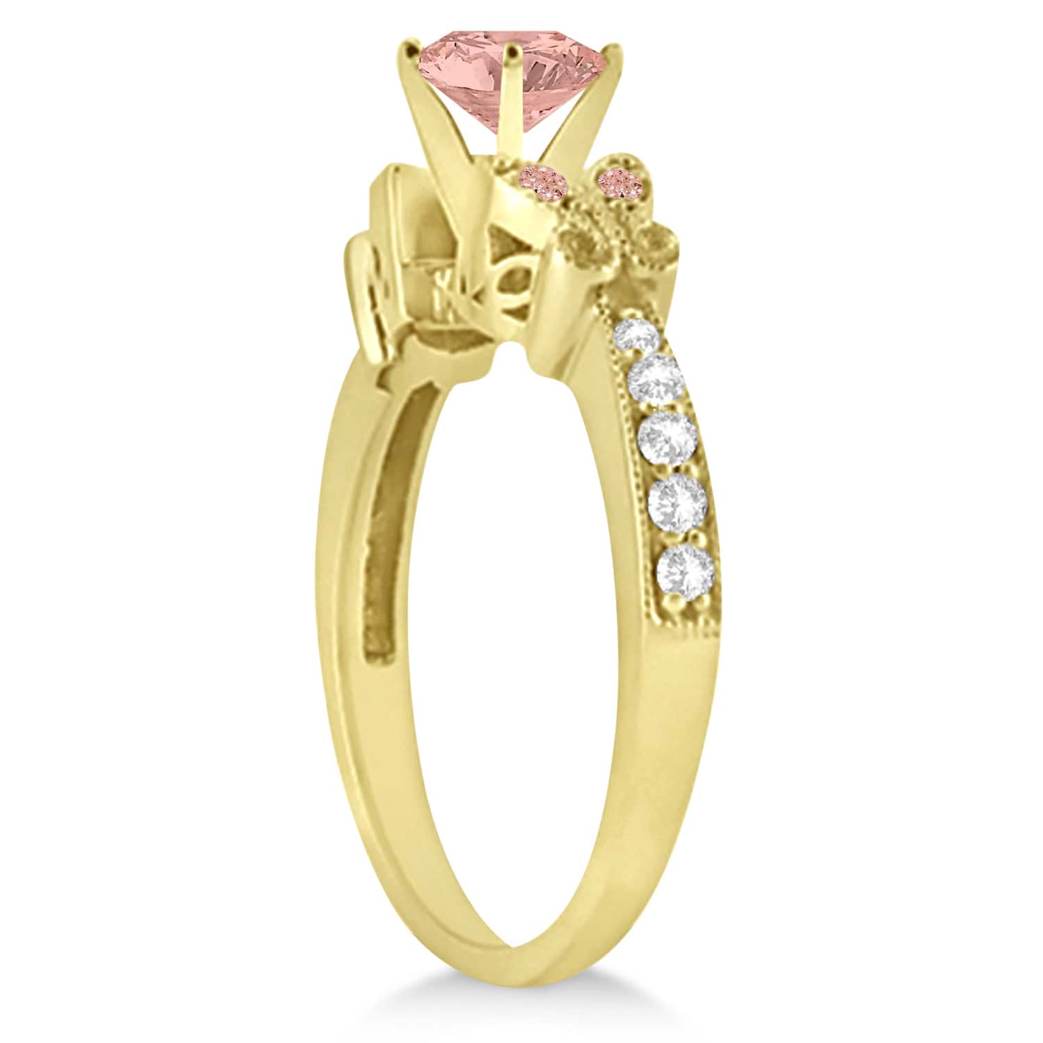 Butterfly Morganite & Diamond Engagement Ring 14K Yellow Gold 1.28ct