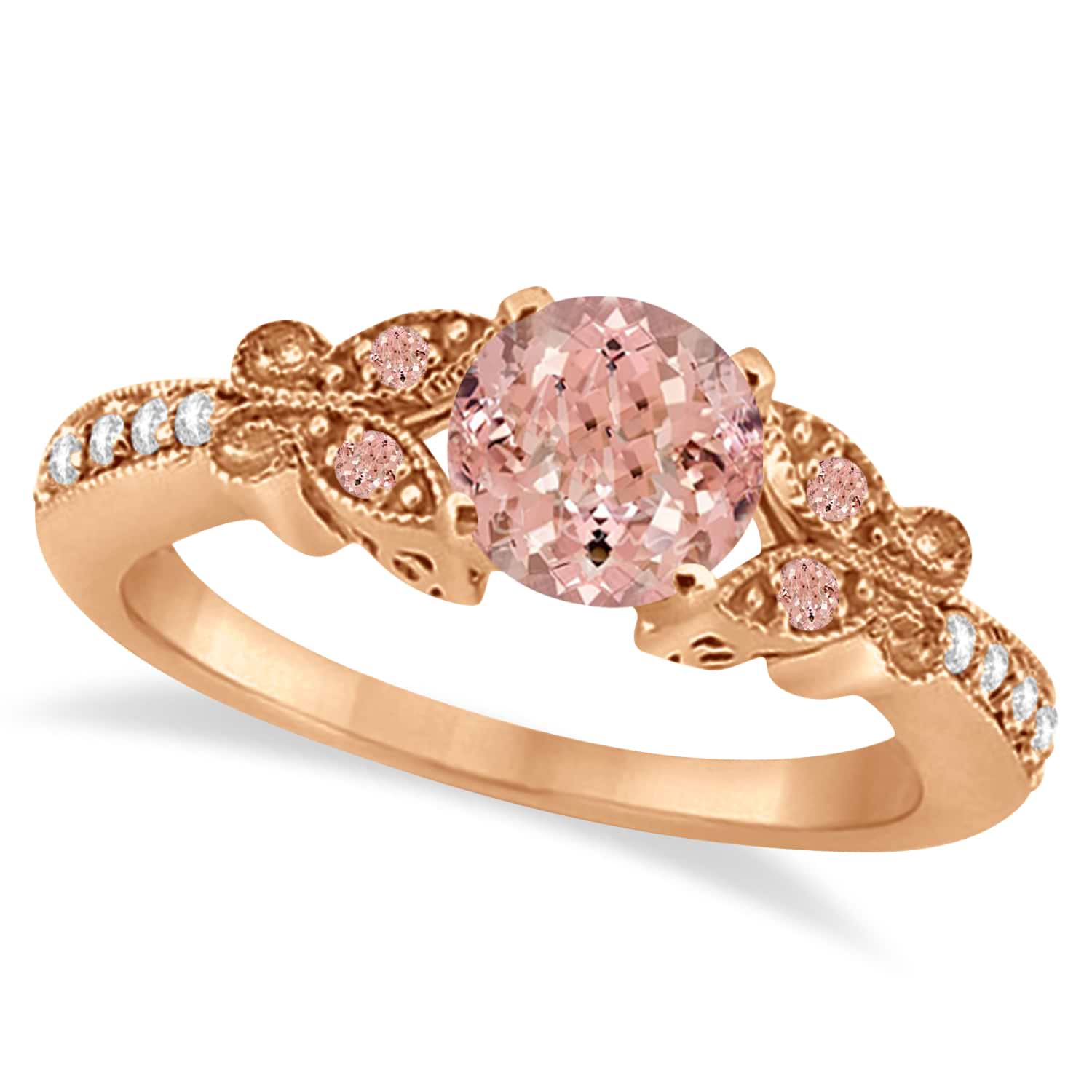 Butterfly Morganite & Diamond Engagement Ring 18K Rose Gold .88ct