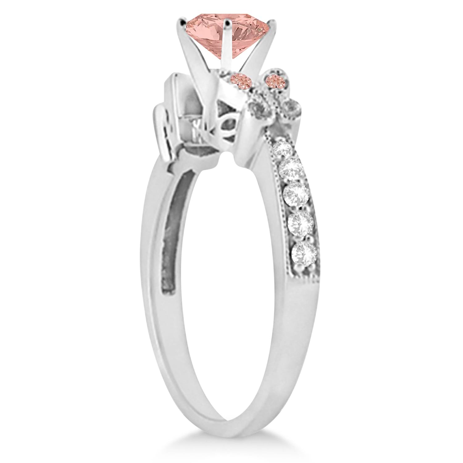 Butterfly Morganite & Diamond Engagement Ring 18K White Gold 1.28ct