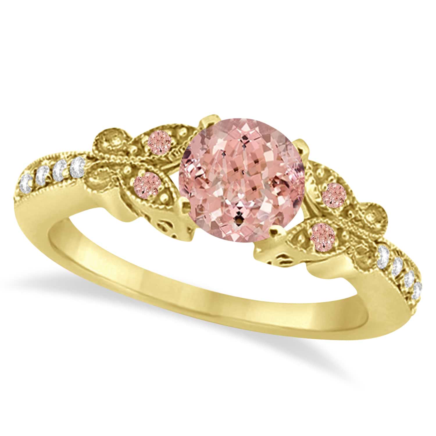 Butterfly Morganite & Diamond Engagement Ring 18K Yellow Gold .88ct