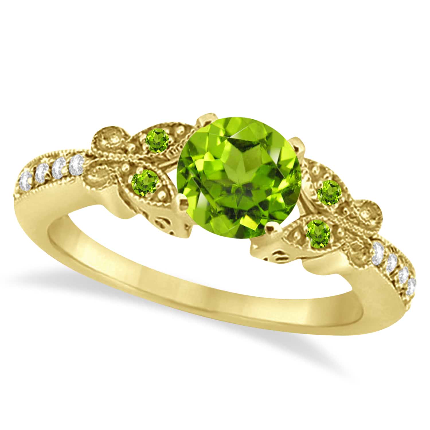 Butterfly Genuine Peridot & Diamond Engagement Ring 14K Yellow Gold 1.11ct