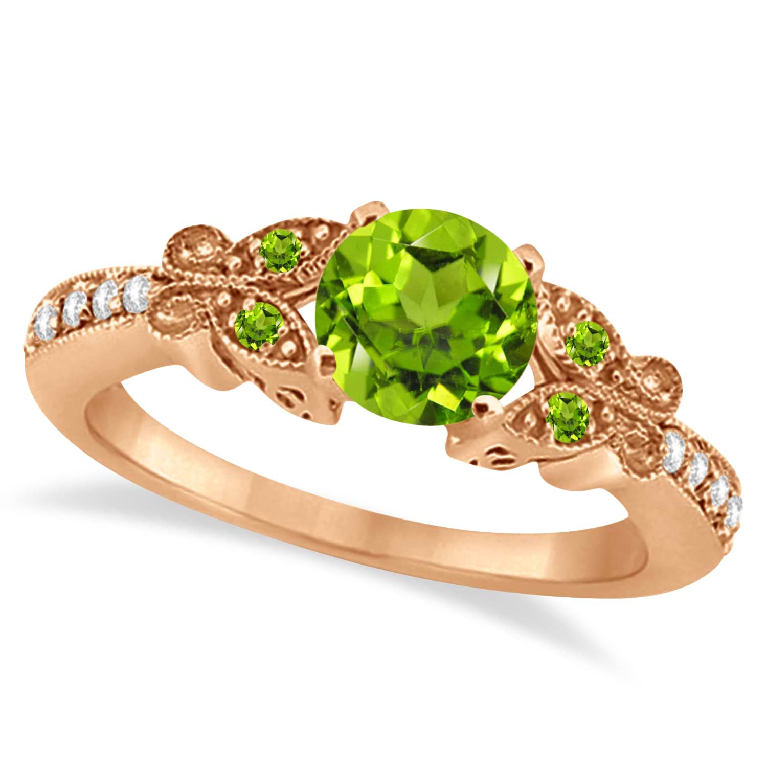 Butterfly Peridot & Diamond Engagement Ring 18K Rose Gold 0.71ctw