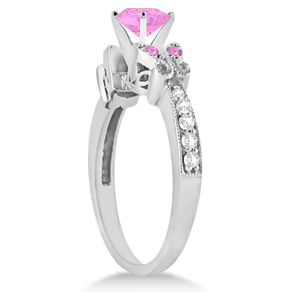 Butterfly Pink Sapphire & Diamond Engagement Ring 14K White Gold .88ct