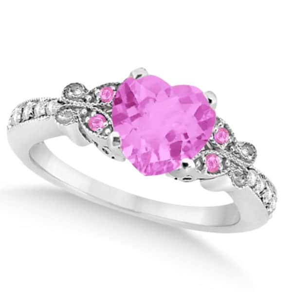 Butterfly Pink Sapphire & Diamond Heart Engagement 14k W Gold 1.73ct