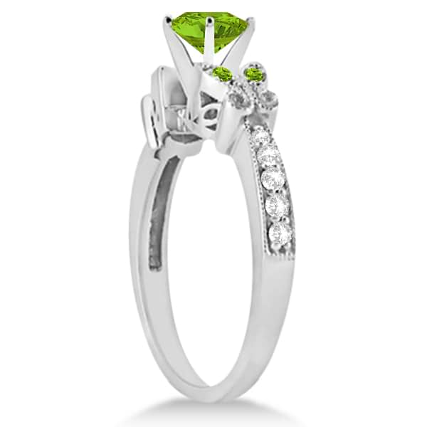 Butterfly Genuine Peridot & Diamond Engagement Ring Platinum (1.11ct)