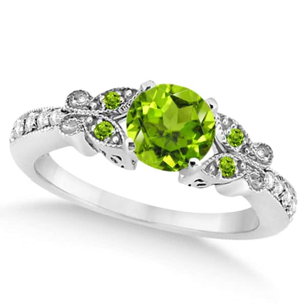 Butterfly Genuine Peridot & Diamond Bridal Set Platinum (0.93ct)