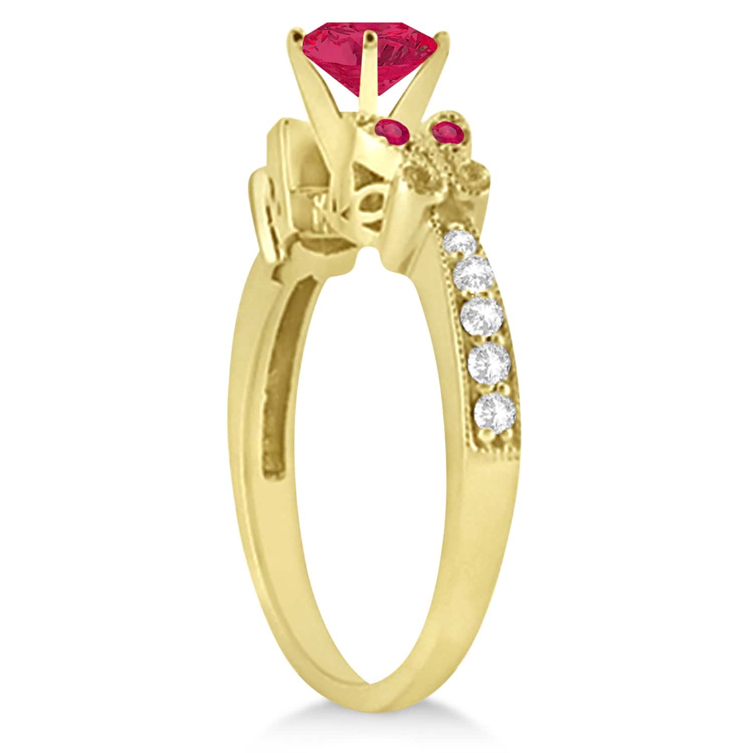 Butterfly Genuine Ruby & Diamond Engagement Ring 14K Yellow Gold 0.86ct