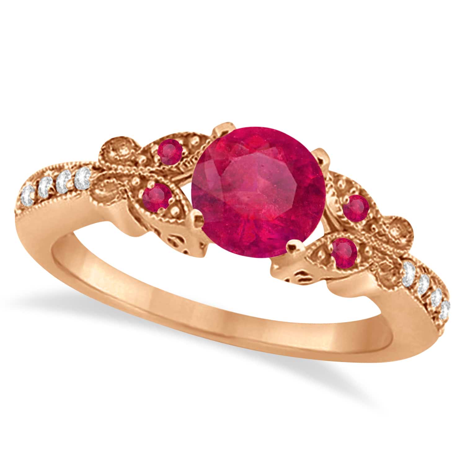 Butterfly Genuine Ruby & Diamond Engagement Ring 18K Rose Gold 1.26ct
