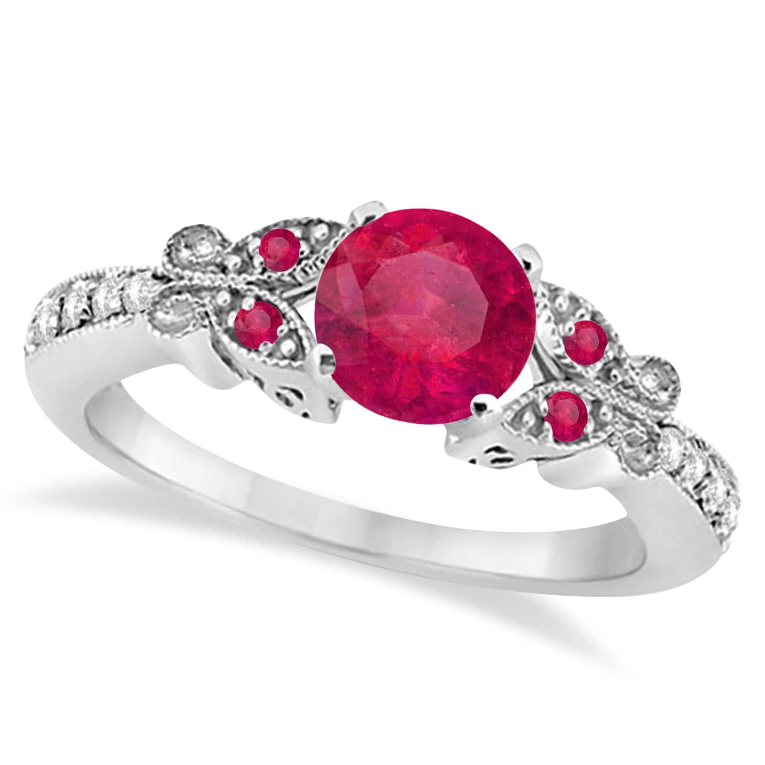 Butterfly Genuine Ruby & Diamond Engagement Ring 18K White Gold (1.81ct)