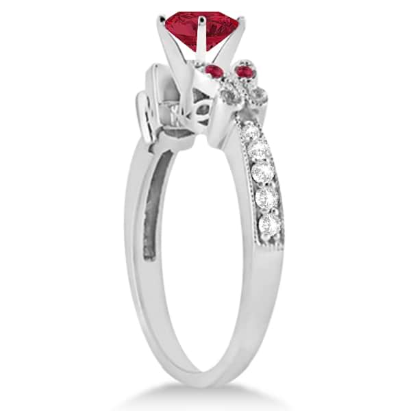 Butterfly Genuine Ruby & Diamond Engagement Ring 18k White Gold (1.26ct)