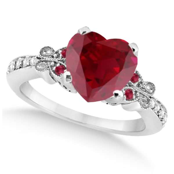 Butterfly Genuine Ruby & Diamond Heart Engagement 14k W Gold 2.46ct