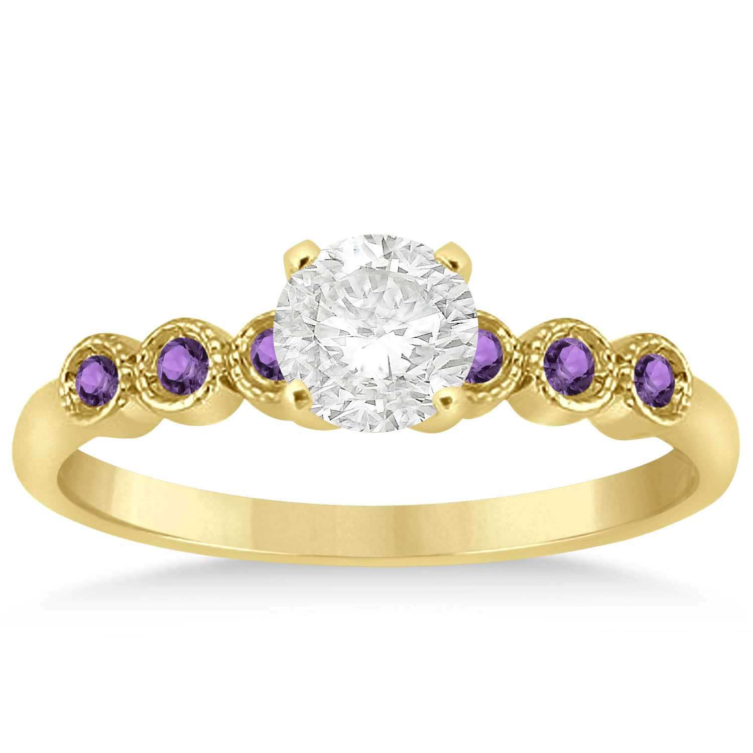 Amethyst Bezel Set Engagement Ring Setting 14k Yellow Gold 0.09ct