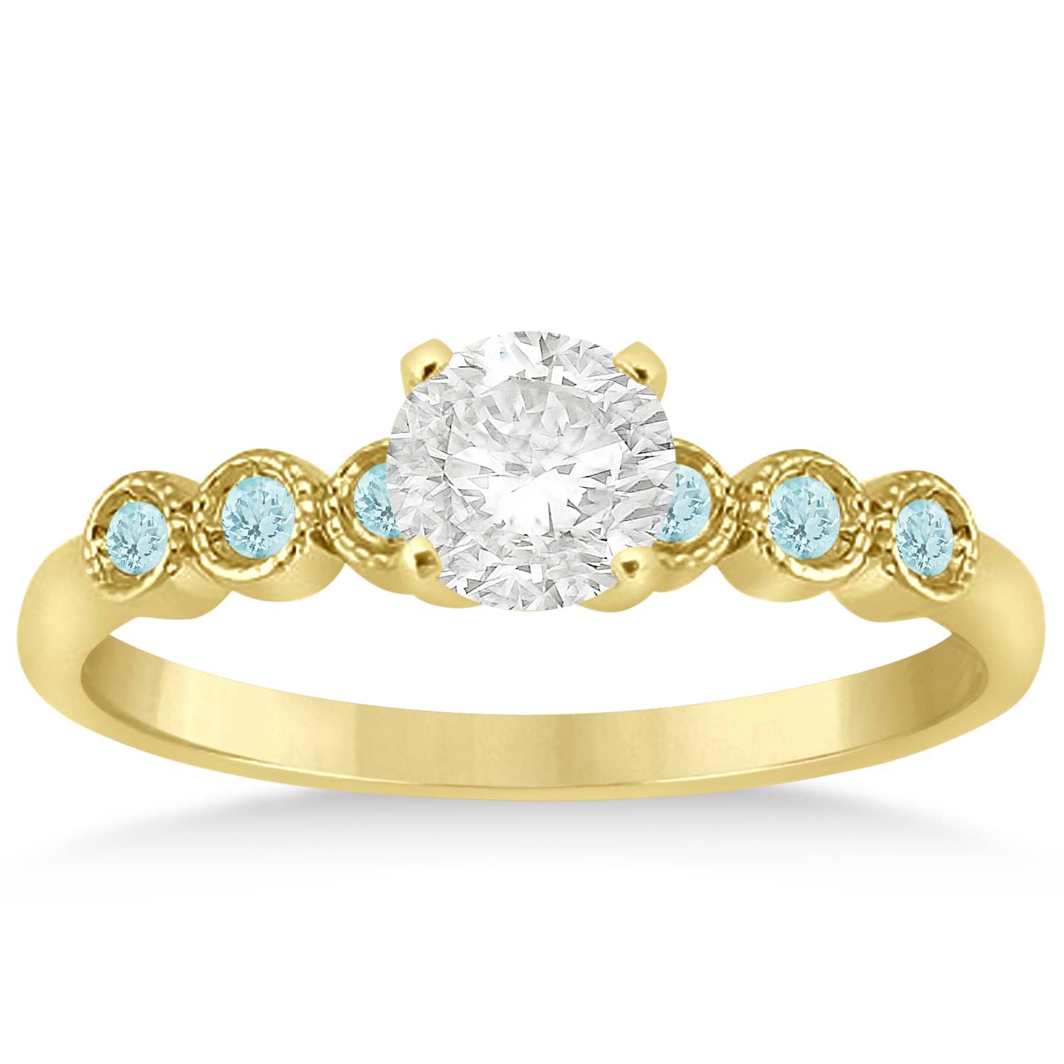 Aquamarine Bezel Set Engagement Ring Setting 14k Yellow Gold 0.09ct