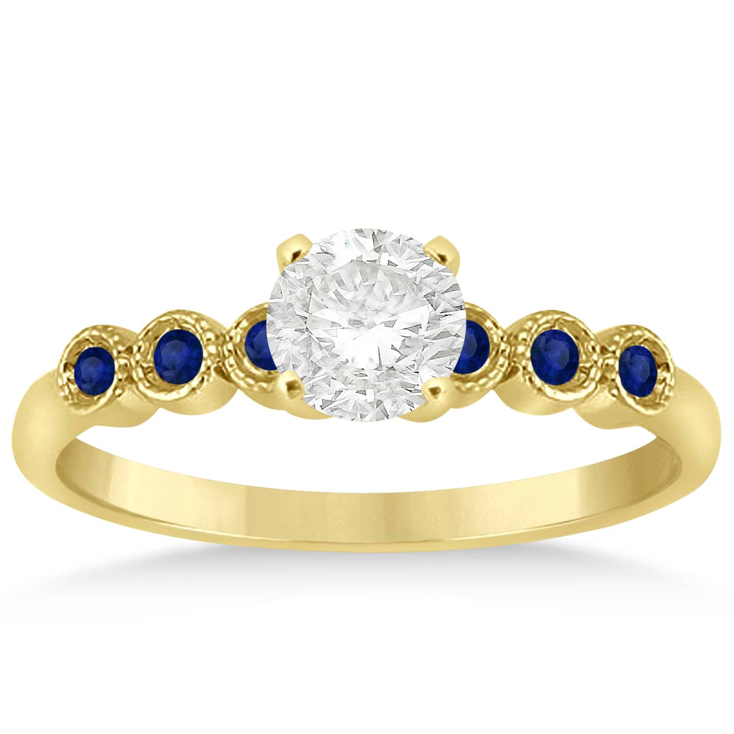 Blue Sapphire Bezel Set Engagement Ring Setting 14k Yellow Gold 0.09ct