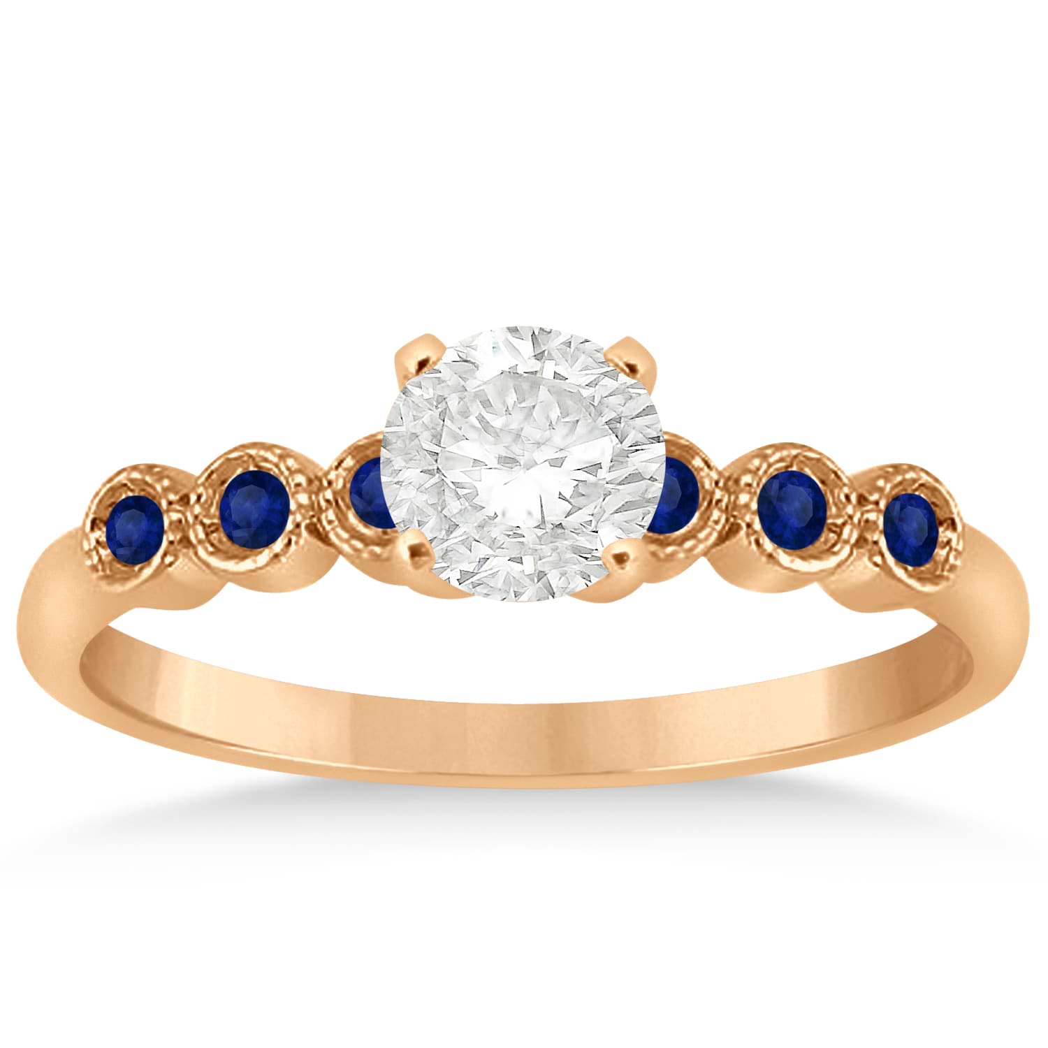 Blue Sapphire Bezel Set Engagement Ring Setting 18k Rose Gold 0.09ct