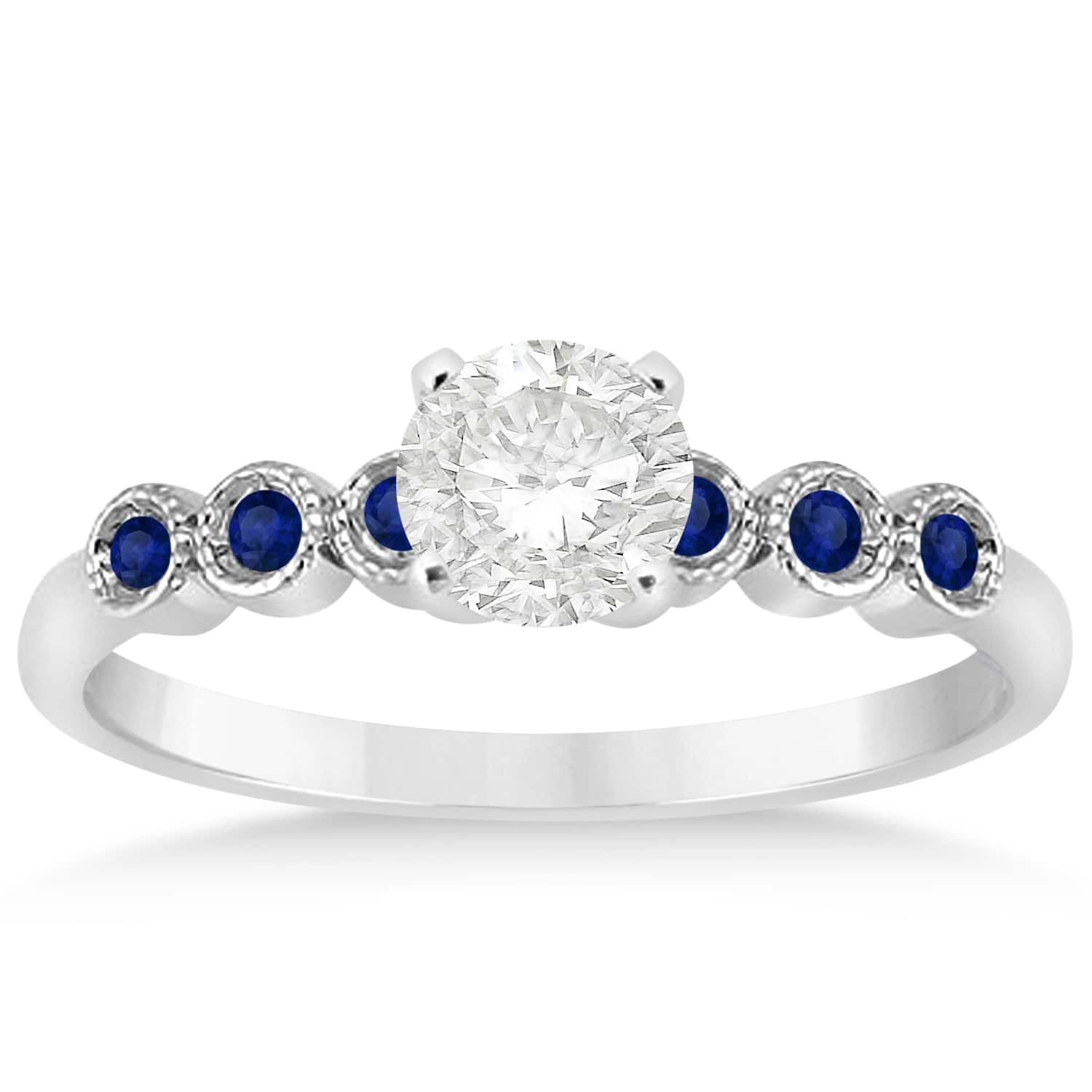 Blue Sapphire Bezel Set Engagement Ring Setting 18k White Gold 0.09ct