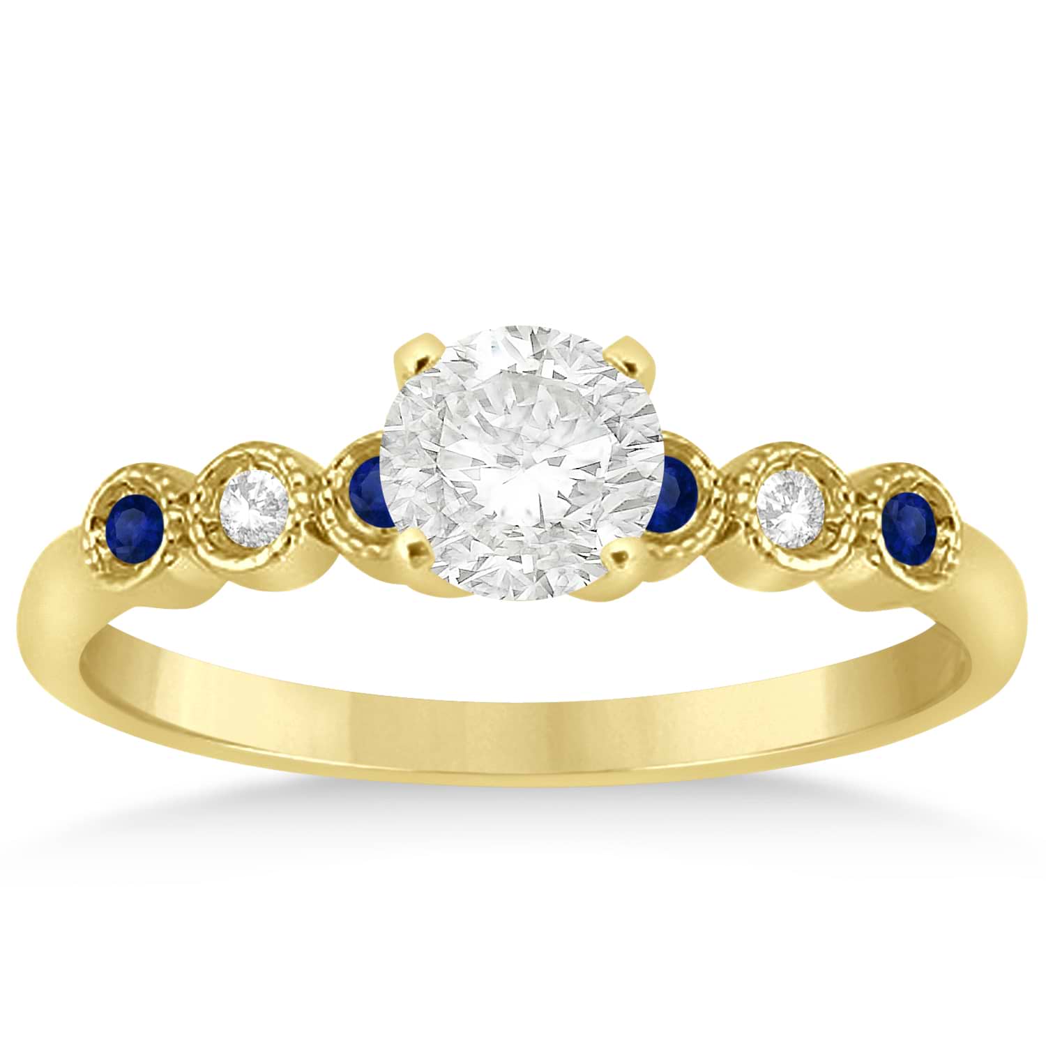 Blue Sapphire & Diamond Bezel Set Engagement Ring 18k Yellow Gold 0.09ct