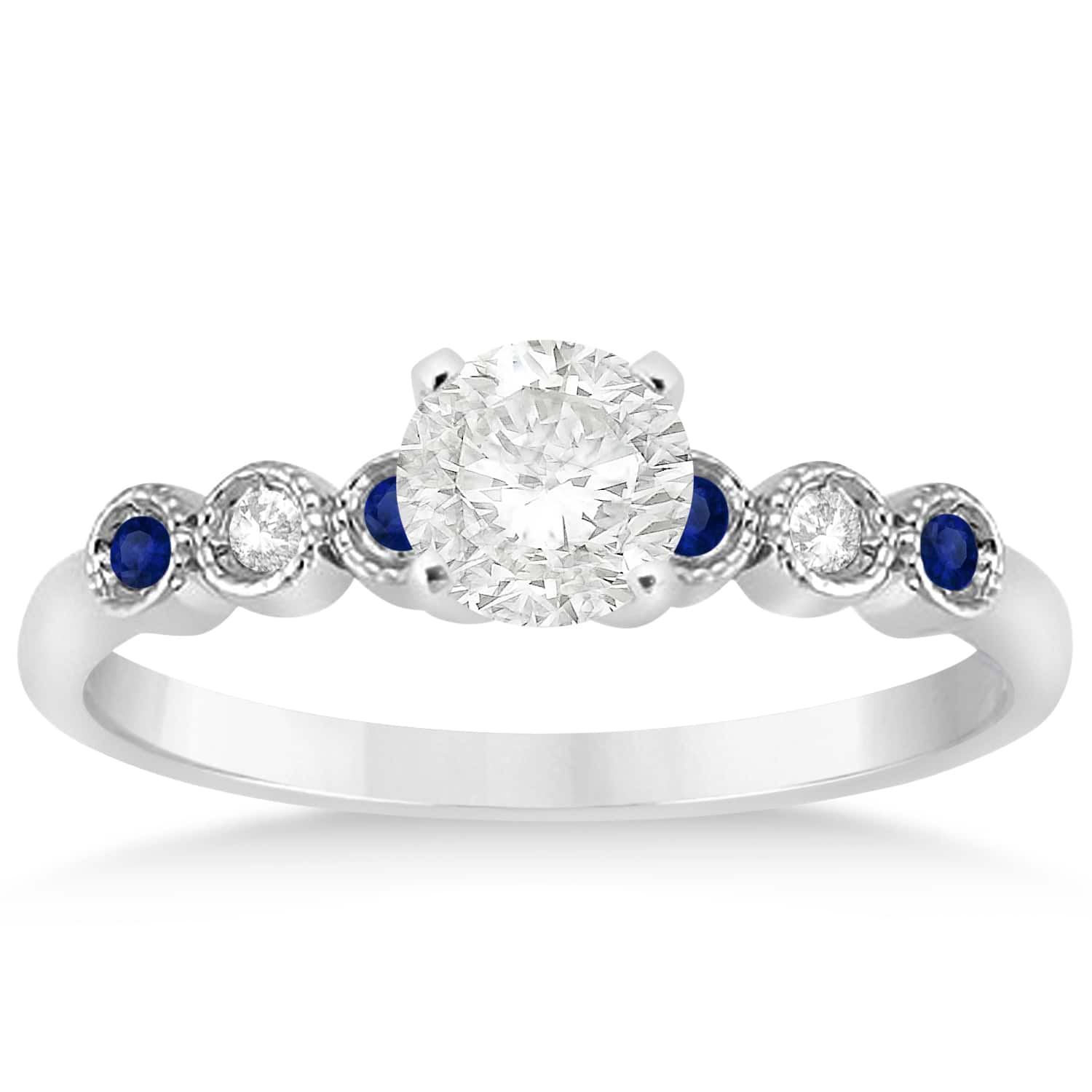 Blue Sapphire & Diamond Bezel Set Engagement Ring Platinum 0.09ct