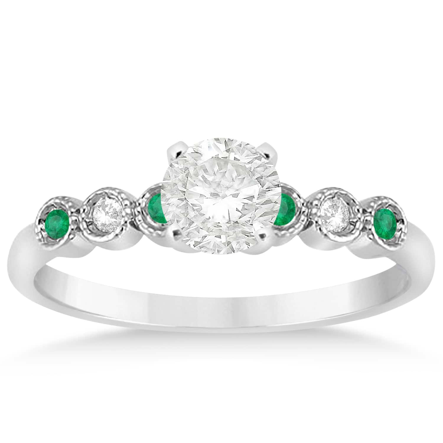 Emerald & Diamond Bezel Engagement Ring 14k White Gold 0.09ct