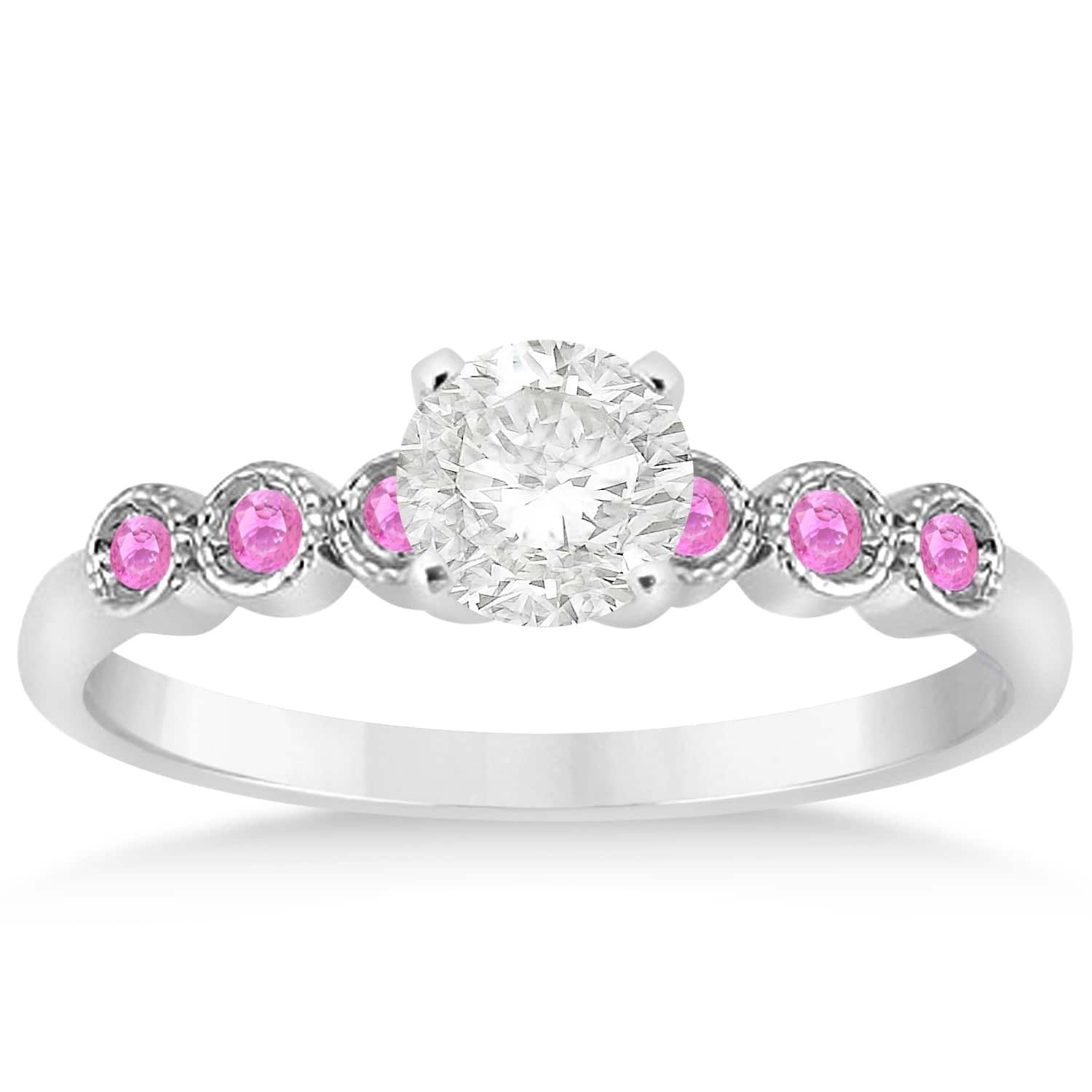 Pink Sapphire Bezel Set Engagement Ring Setting 14k White Gold 0.09ct