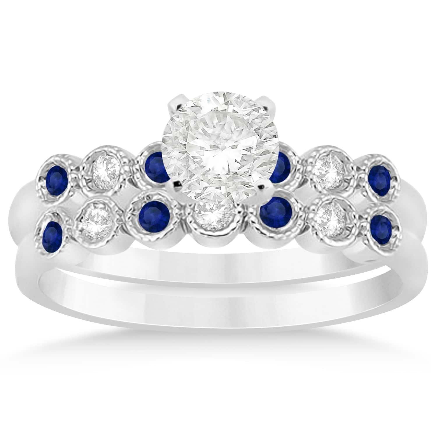 Blue Sapphire & Diamond Bezel Set Bridal Set Platinum 0.19ct