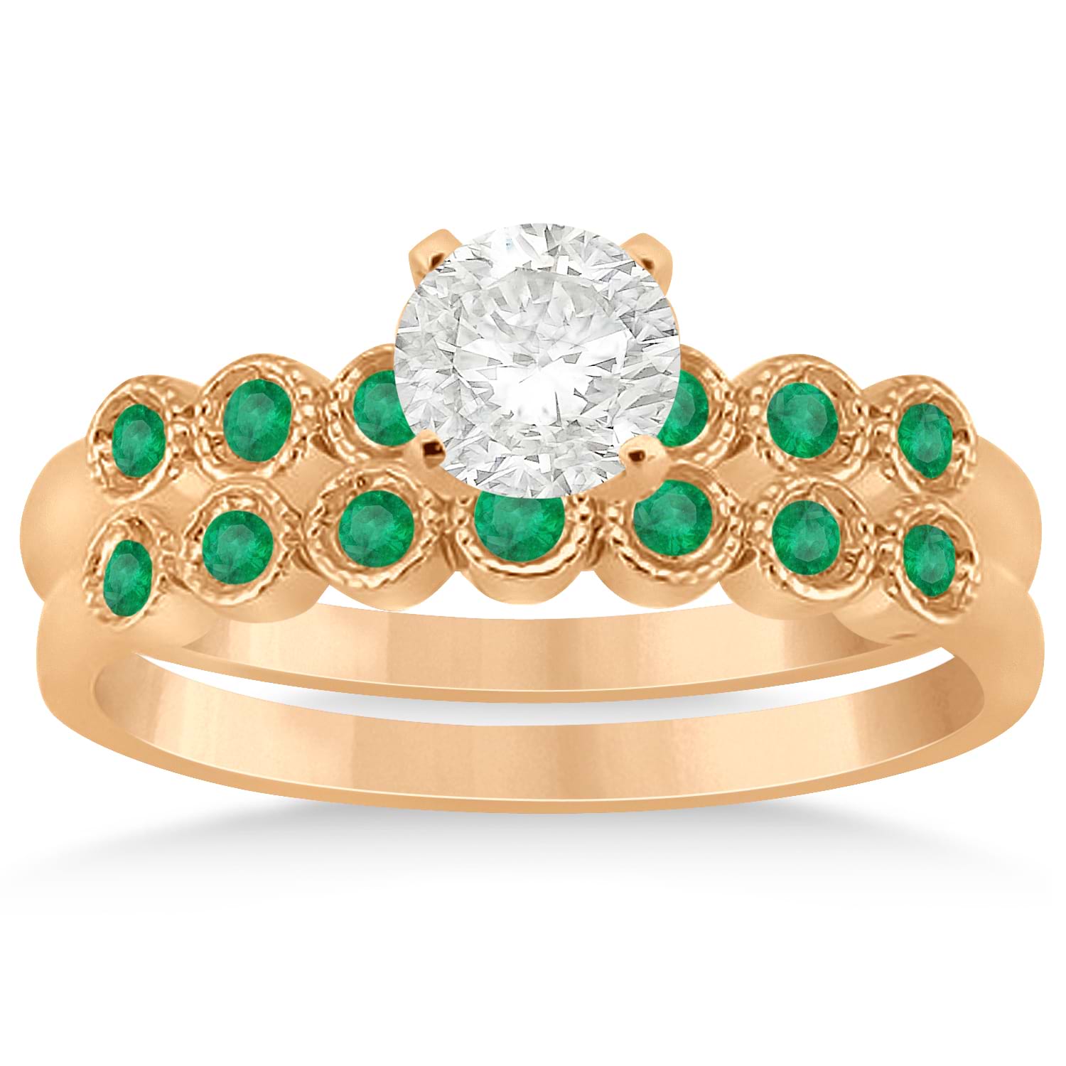 Emerald Bezel Set Bridal Set 18k Rose Gold 0.19ct