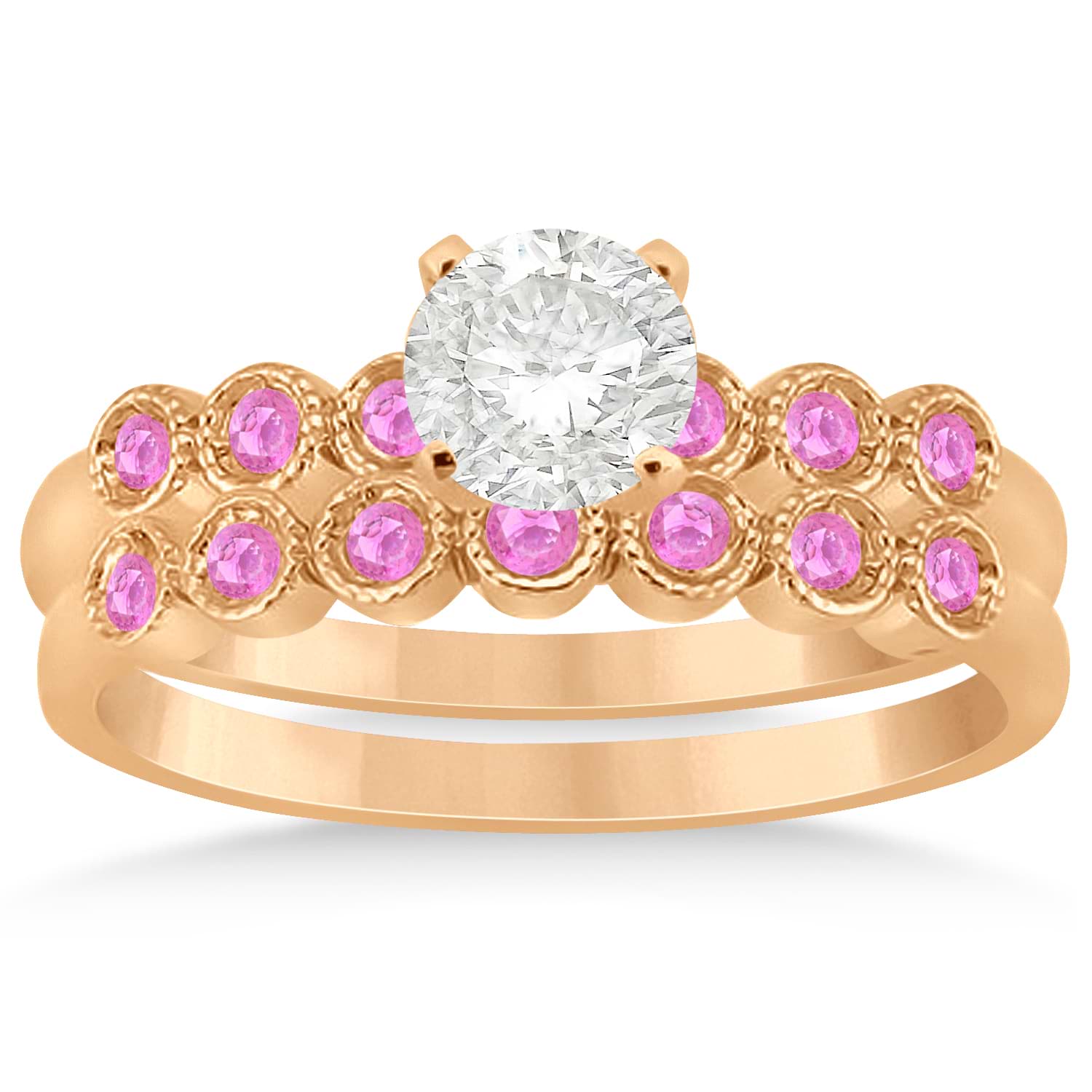 Pink Sapphire Bezel Set Bridal Set 18k Rose Gold 0.19ct