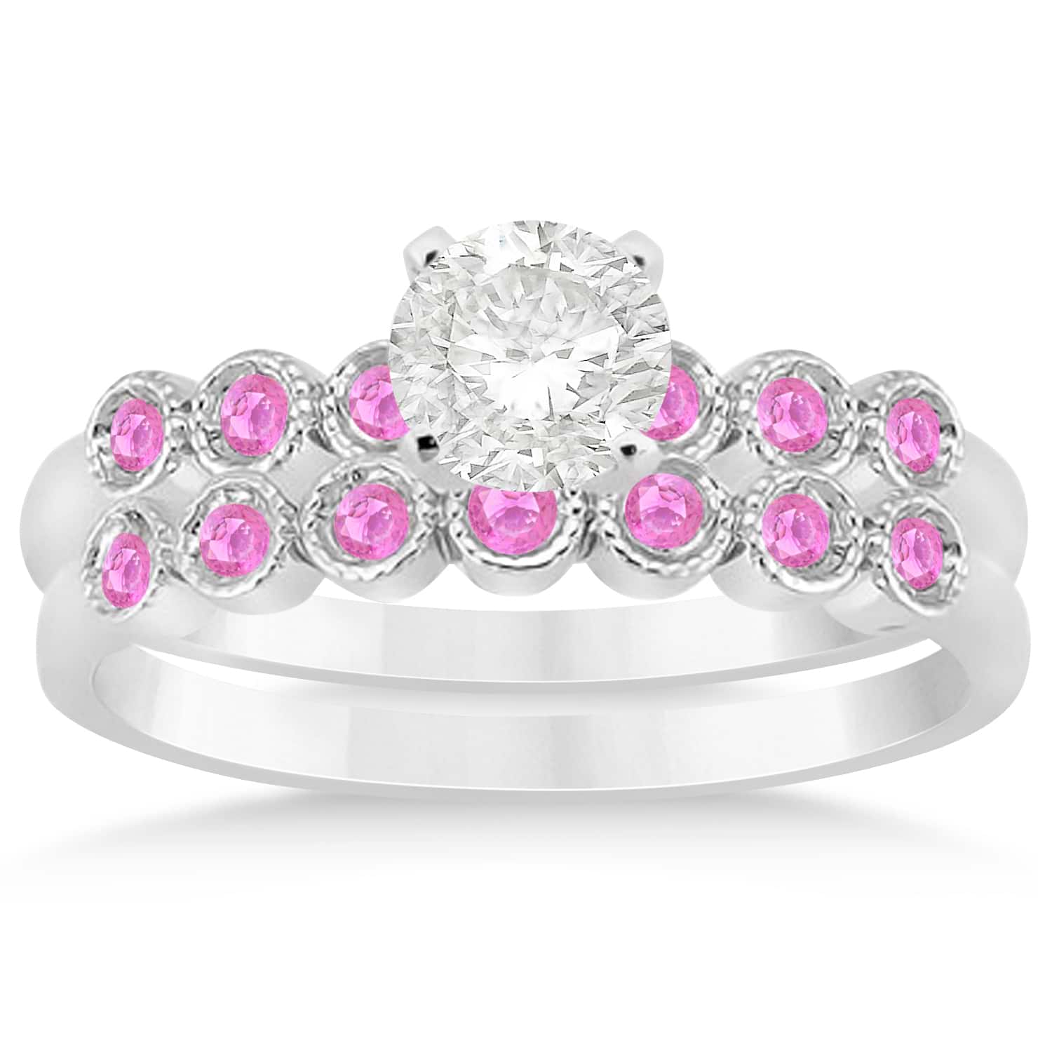 Pink Sapphire Bezel Set Bridal Set Platinum 0.19ct